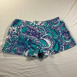 Lilly Pulitzer Liza Short Montauk Sea Foam Green Embroidered Chino Casual Size 0